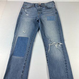 Madewell Jeans Women 27 Cruiser Straight Blue Distressed Patchwork Stretch Denim